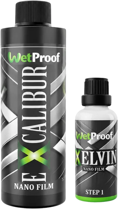 Excalibur NanoFilm şişesi ve Adım 1 bağ katmanı Xelvin NanoFilm